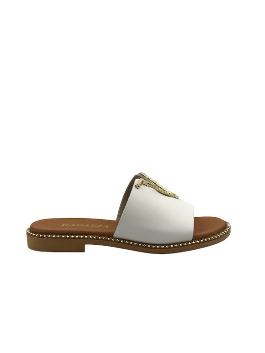 Ragazza Leather Women's Flat Sandals in White Color