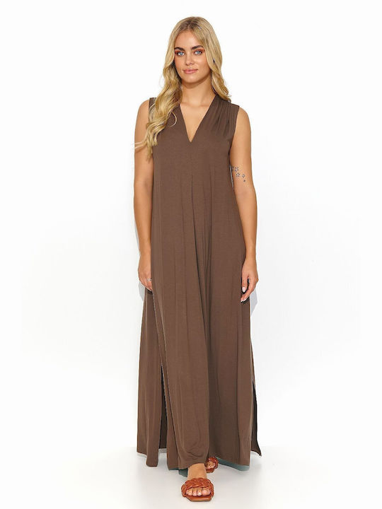 Makadamia Sommer Maxi Kleid Braun