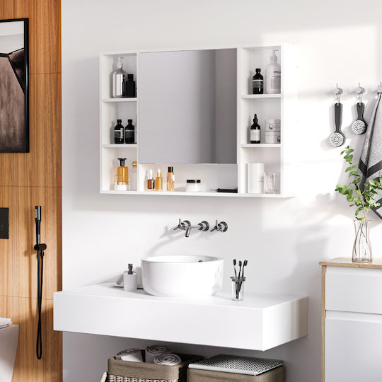Kleankin Rectangular Bathroom Mirror made of MDF with Shelf 100x15cm White