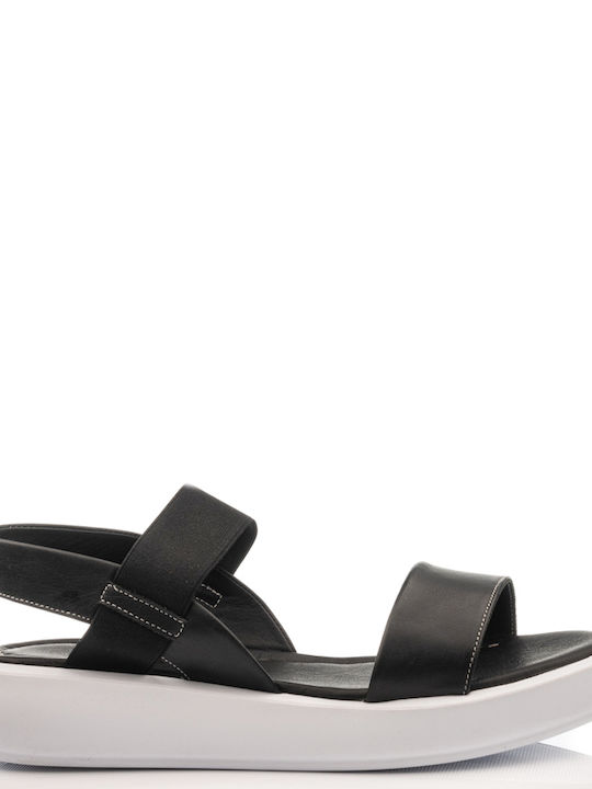 Mago Shoes Δερμάτινα Γυναικεία Σανδάλια με Λουράκι Flatforms σε Μαύρο Χρώμα