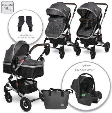 Lorelli Alba Premium Steel Adjustable 3 in 1 Baby Stroller Suitable for Newborn Gray 11.15kg