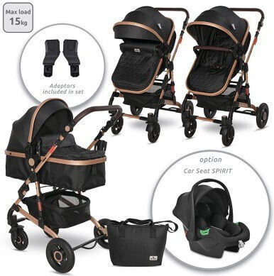 Lorelli Alba Premium Verstellbar 3 in 1 Baby Kinderwagen Geeignet für Neugeborene Schwarz 11.5kg