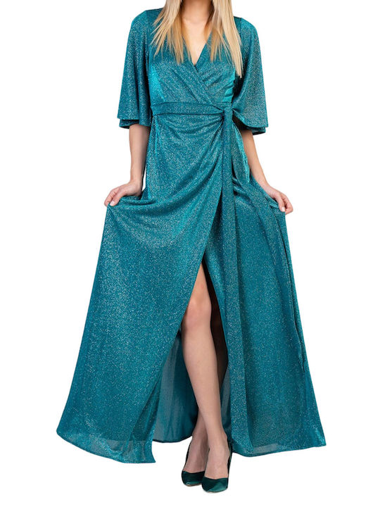 Bellino Maxi Abendkleid Wickel mit Schlitz Petrol Blue