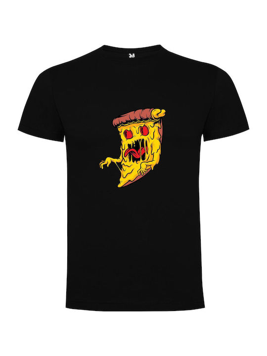 iLovePrints Cute Pizza Monster Munching T-shirt Μαύρο