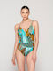 Luna One-Piece Swimsuit with Padding Animal Print Jade