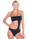 Rock Club Strapless One-Piece Swimsuit with Cutouts & Padding Black