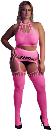 Boss Of Toys Sexy Σετ Εσωρούχων Διχτυωτό με Ζαρτιέρες Ροζ Plus Size
