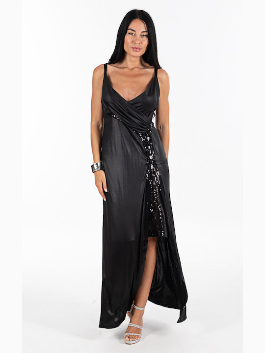 Korinas Fashion Maxi Dress with Slit Black