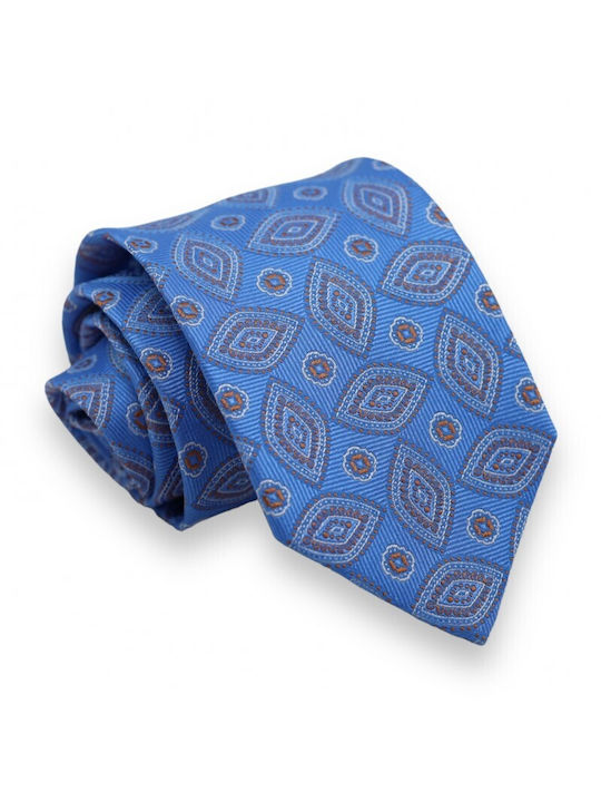 Silk Tie Blue Navy Brown Pattern 8cm