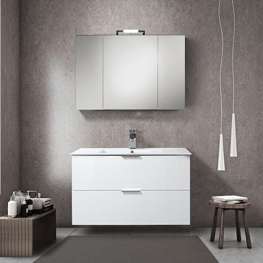 Mabo Marcella 80 Waschtisch mit Waschbecken mit Licht Glanzlack L80xB47xH60cm Eiche