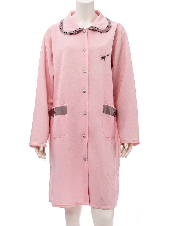 Lydia Creations Winter Women's Robe with Nightdress Pink