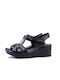 Women's Leather Ankle Strap Platforms Black