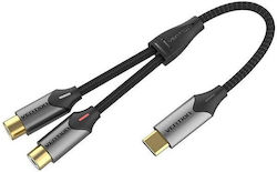 Vention USB-C Stecker auf 2-weibliche RCA Kabel 0,5m Grau Aluminiumlegierung Typ