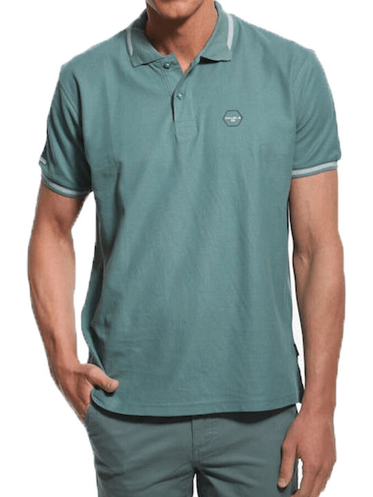 Double Men's Short Sleeve Blouse Polo Teal