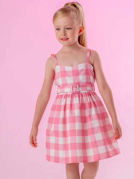 Trendy Shop Kids Dress Checked Sleeveless Pink