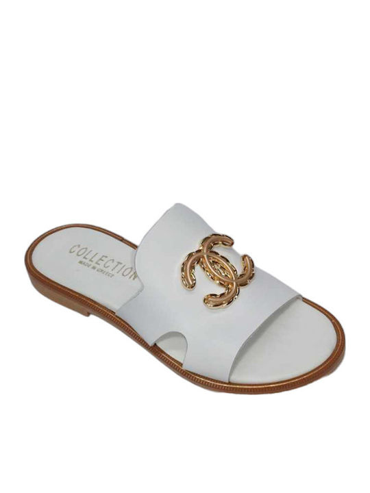 Gk Shoes Leather Women's Flat Sandals in White ...