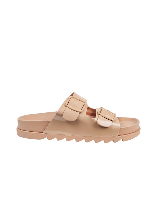 Dark Beige Suede Slippers with Double Buckle