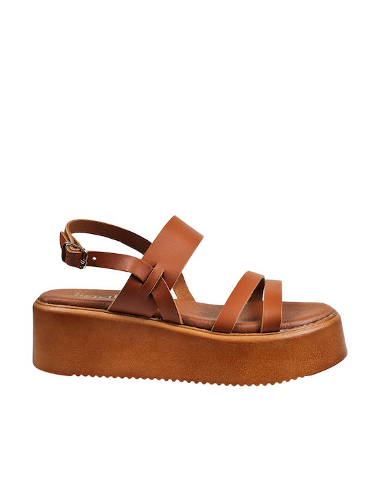 Tan Flatforms with Crossed Straps