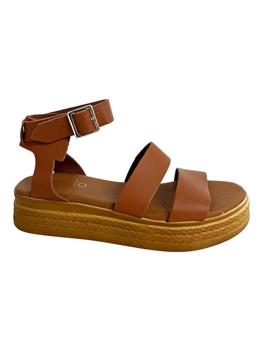 Sandale plate pentru femei, culoare maro, cu două curele