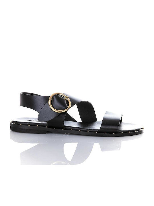 Leder Flache Sandalen für Damen in Schwarz Farbe