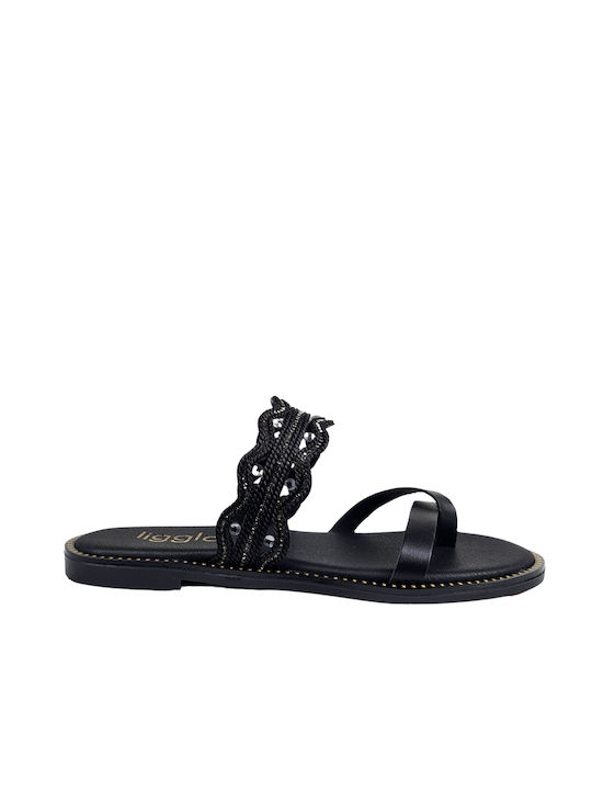 Schwarze Zehentrenner-Sandalen mit besonderem Riemen