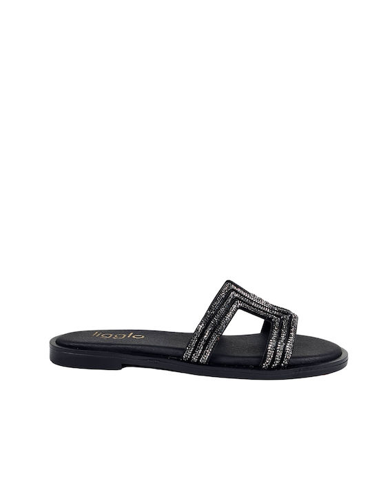 Sandale negre cu barete design geometric