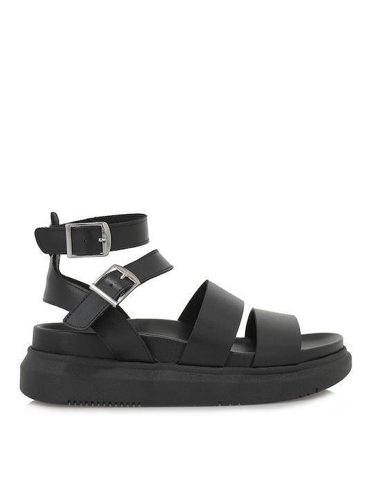 Tsakiris Mallas Leather Women's Sandals Black