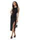 Summer Midi Evening Dress with Tearing Black