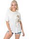 Potre Damen T-shirt Blumen Weiß