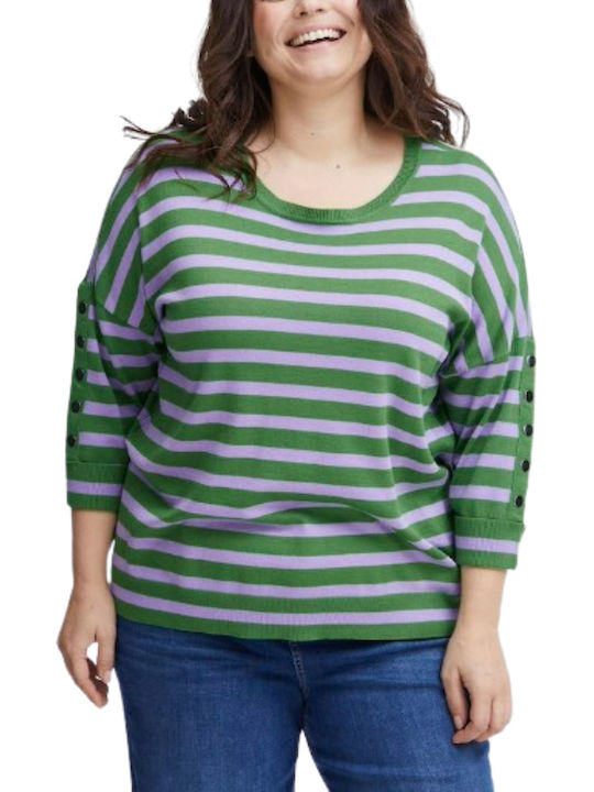 Fransa Women's Sweater Striped Green/Purple