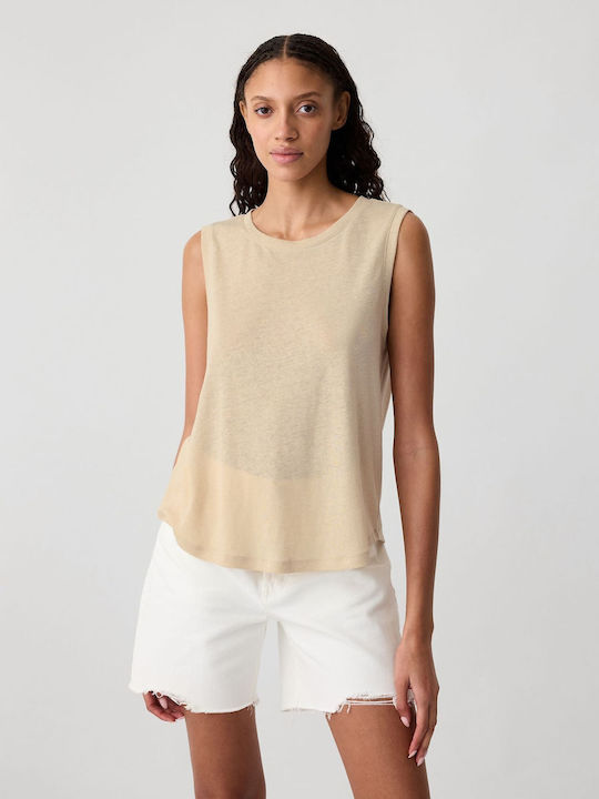 GAP Damen Sommerliche Bluse Leinen Ärmellos Beige