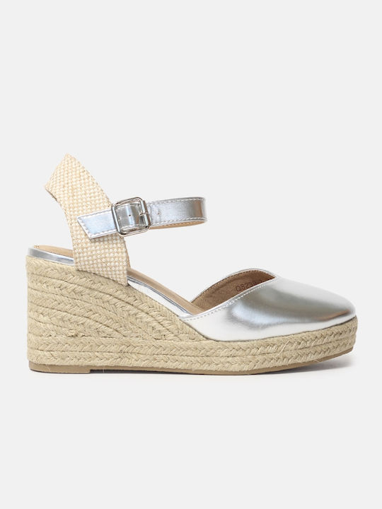 Open Heel Espadrilles with Silver Strap