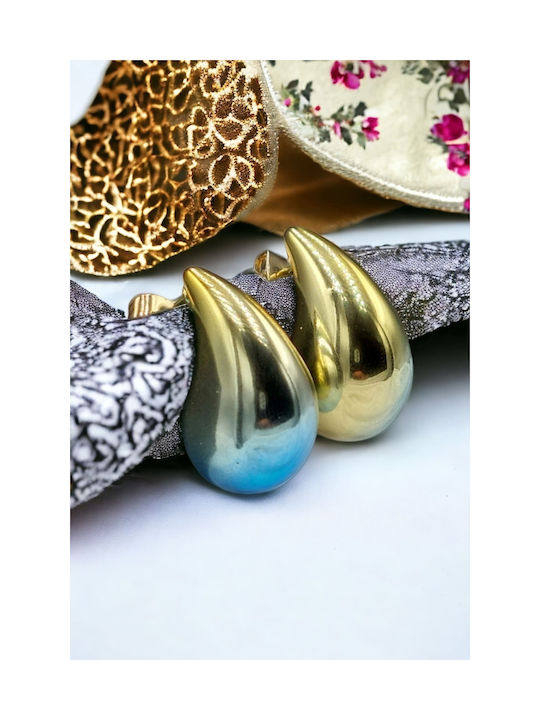 Gold Tear Drop Earrings Blue Two-Tone