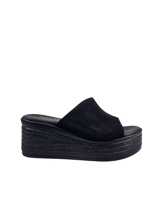 Ligglo Women's Suede Platform Shoes Black