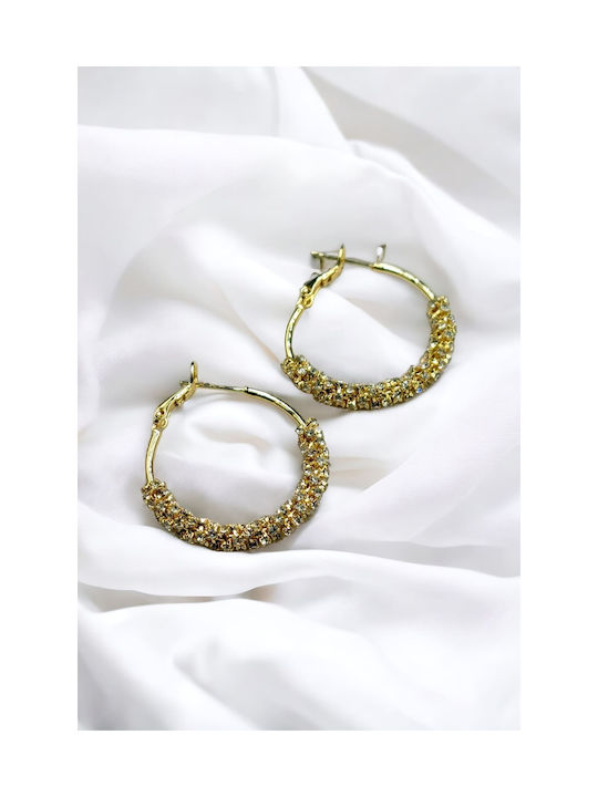 Earrings Gold Hoops Adorned with Rhinestones