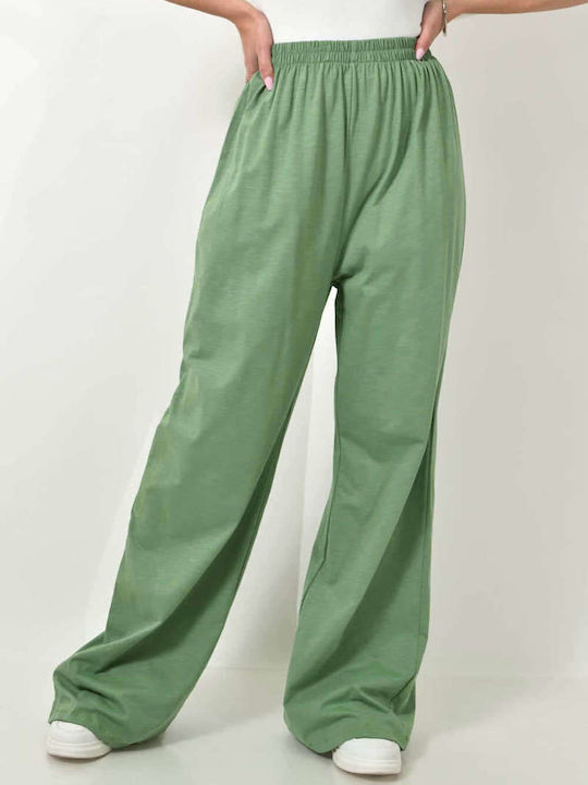 Comfortable Elastic Waist Green Trousers 24233