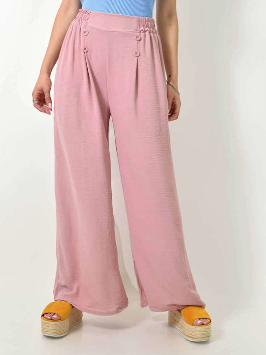 High-waisted Buttoned Trousers Pink 24210