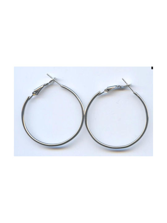 Metallic Hoop Earrings 4cm - Silver