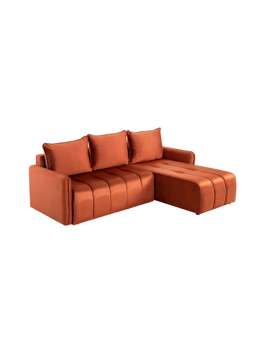 Γωνιακός Καναπές Κρεβάτι με Δεξιά Γωνία Βελούδινος & Αποθηκευτικό Χώρο Πορτοκαλί 225x94εκ.