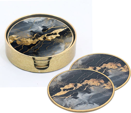 Zaros Round Coaster Wooden Gold 11cm 4pcs