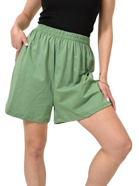 Elastische Taille Grüne Shorts 24224