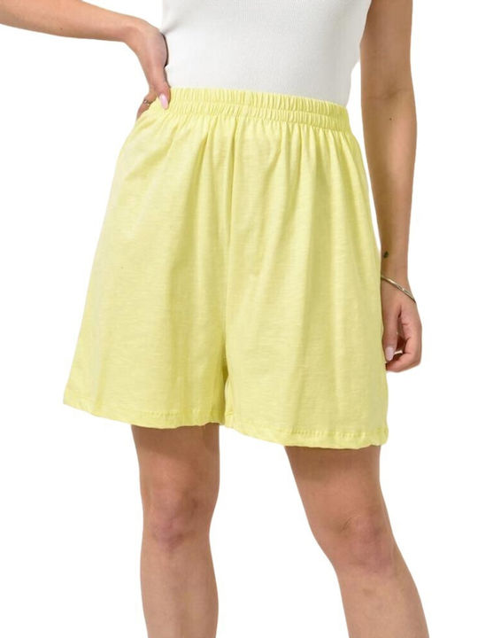 Elastic Waist Yellow Bermuda Shorts 24215