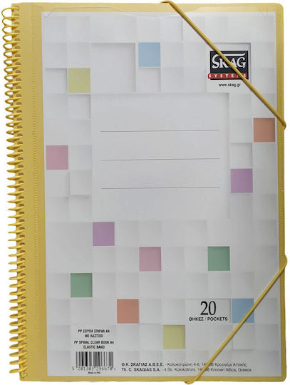Skag Clipboard Flexible with 20 plastic sleeves Slides for Paper A4 Yellow 1pcs