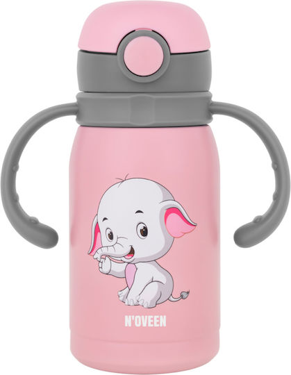 N'Oveen Kinderflasche Thermos Rostfreier Stahl mit Strohhalm Rosa 300ml