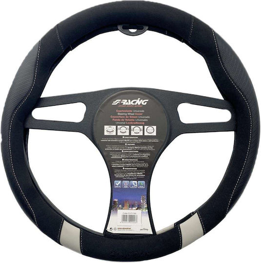 Simoni Racing Car Steering Wheel Cover with Diameter 37-39cm made of Leatherette Black with Black Stitching