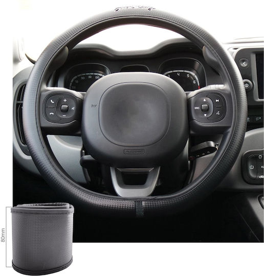 Simoni Racing Husă Volan Auto cu Diametru 37-39cm din Piele ecologică Negru cu Cusătură Neagră