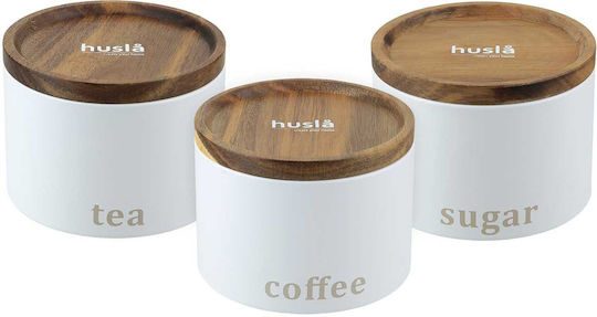 Husla Coffee Tea Sugar Storage Box with Lid Stainless Steel White 9x13cm 1 Piece