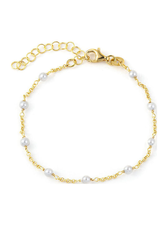 George Art Jewels Γυναικείο Βραχιόλι Αλυσίδα από Ασήμι Επιχρυσωμένο με Πέρλες