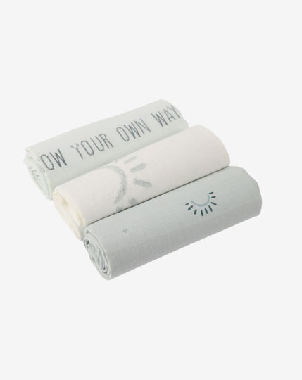 Minene Muslin Swaddle Wraps Sky Blue Light Blue 70x70cm. 3pcs