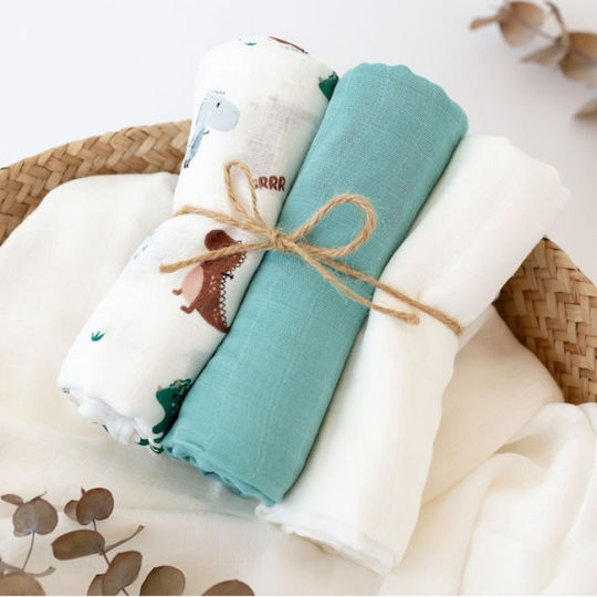 Kiokids Muslin Shoulder Burp Cloths Blue Blue 70x70cm. 3pcs